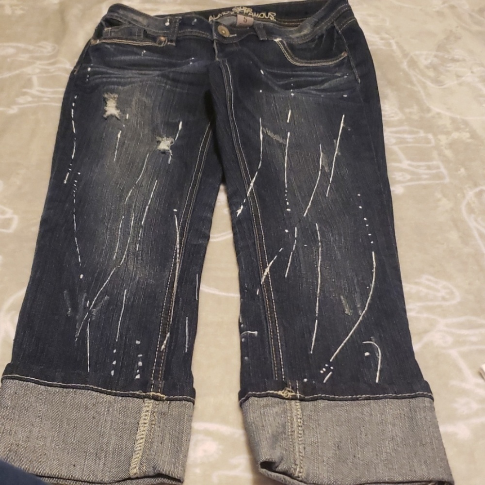 Almost famous distressed cuffed capris